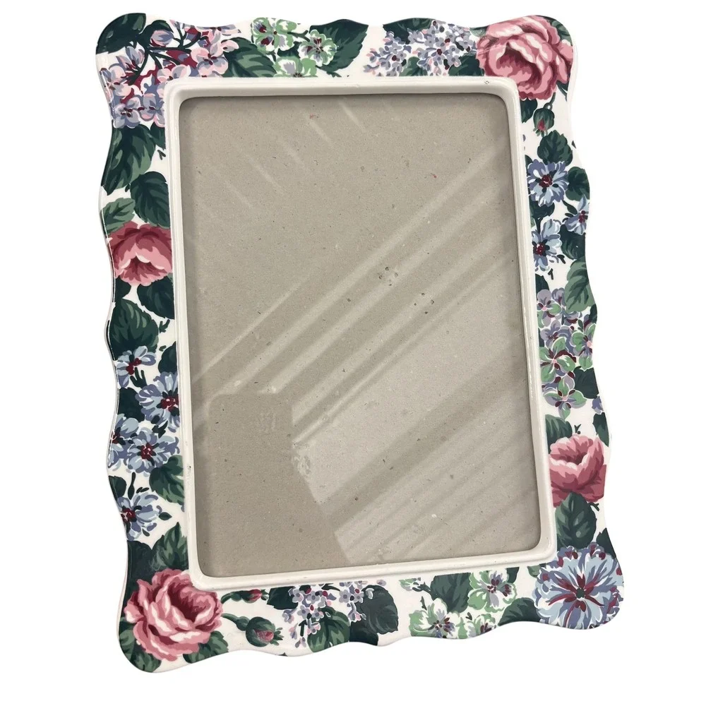 Vintage Floral Ceramic Picture Frame‎ Scalloped Edge Pink Rose Chintz 12x10